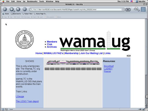 WamaLTC site home page as it appeared in February of 2002, very similar to the WAMALUG home page at the time.