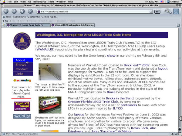 WamaLTC site home page as it appeared early in November of 2002 with a new logo and blue and gold theme.