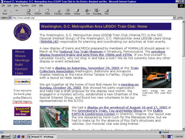 WamaLTC site home page as it appeared in March of 2004 in Microsoft Internet Explorer for Windows after some stylesheet editing.