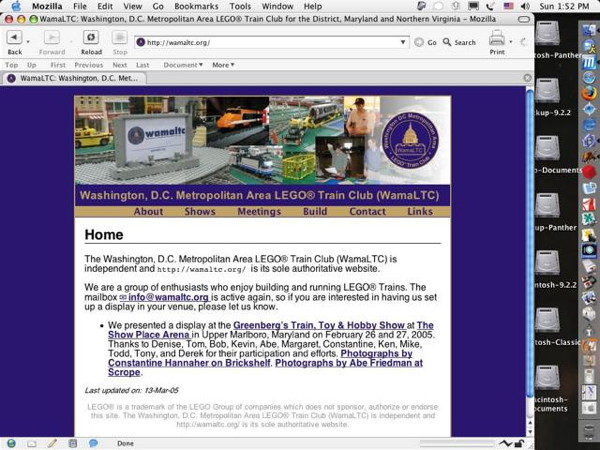 WamaLTC site home page as it appeared in March of 2005 in Mozilla Seamonkey browser 1.7.5 on Mac OS 10.3.8 after the redesign.